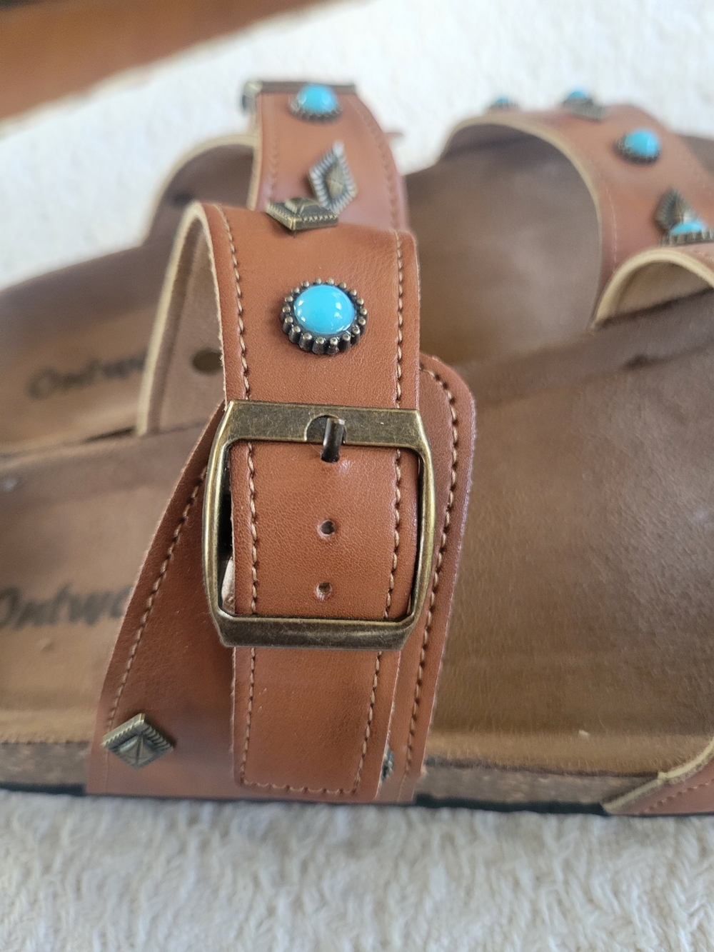 Outwoods BORK 105 Brown Slide Sandals with Turquoise Studs - Picture 5 of 7